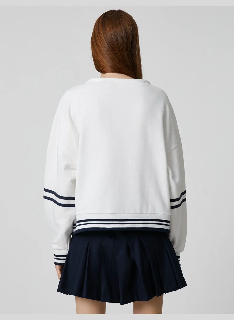 KOTON Embroidered Pocket Detail Varsity Sweatshirt