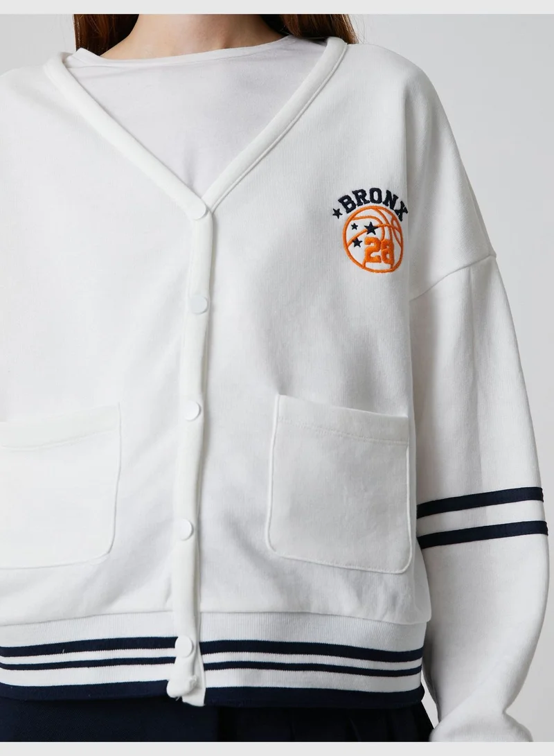 KOTON Embroidered Pocket Detail Varsity Sweatshirt