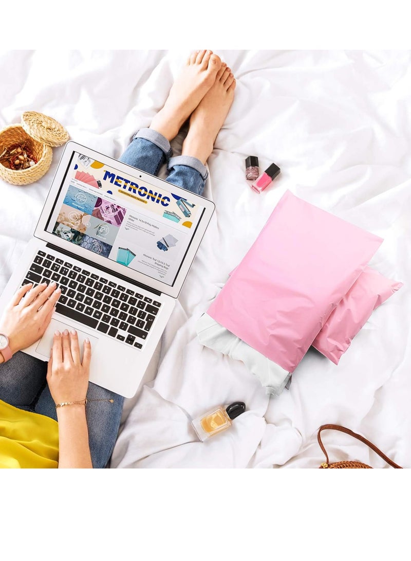 فوميمو حقيبة مظروف بلاستيكية، 100 قطعة من أكياس تخزين البريد السريع ذاتية الغلق باللون الوردي، مغلفات بلاستيكية من البولي، مغلفات شحن مقاومة للماء والتمزق، حقائب بريد شحن قوية وسميكة (وردي) (32 × 45 سم) - Image 5