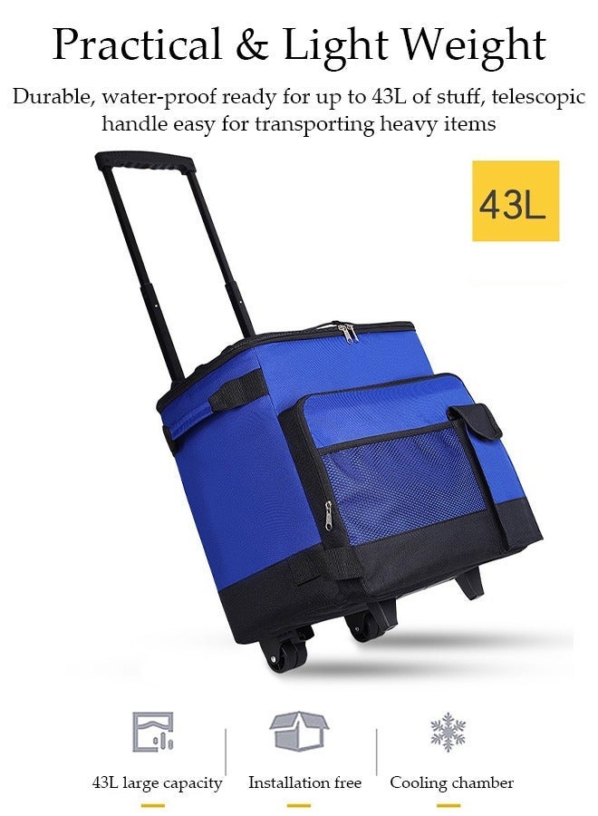 DUNISO Trolley Cooler Food Bag, Portable Hand Boot Cart Trunk, Insulated Rolling Thermal Beverage with Foldable Wheels Roller for Outdoor BBQ Beach, Camping, Picnics, Grocery Shopping - Image 2