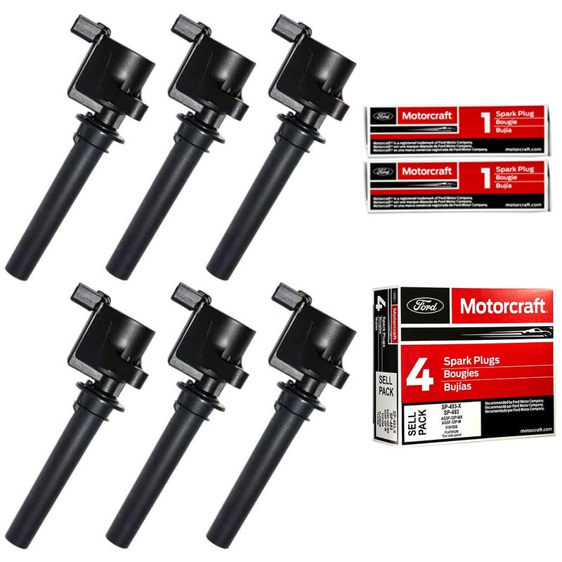 MAS Set of 6 Ignition Coil DG500  6 Motorcraft Platinum Spark Plugs AGSF32PM SP493 Compatible with Ford Mzda Tribute Mercury 30 V6 DG513 C1458 FD502 C1387 FD495
