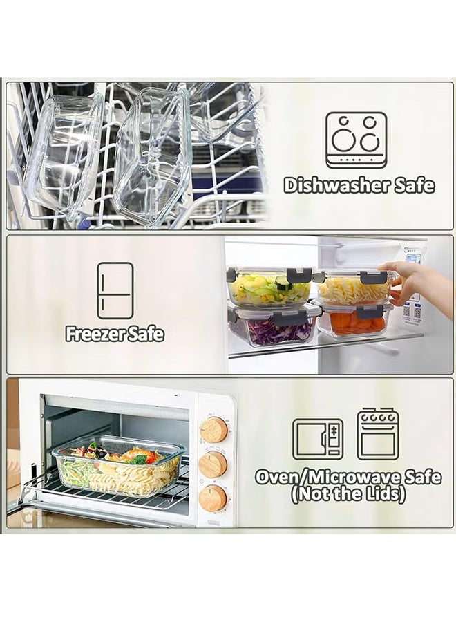 جورفنت 10 قطع من حاويات تحضير الطعام الزجاجية، سعة 1040 مل + 410 مل (35 مل + 14 أونصة) لتخزين الطعام المحكم مع الأغطية، آمنة للاستخدام في الميكروويف والفريزر وغسالة الأطباق، لون رمادي - Image 4