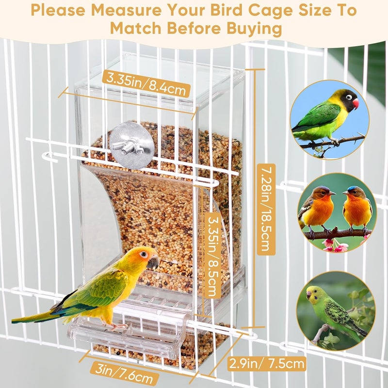 Kenond No Mess Bird Feeder Water Dispenser Set, Automatic Parrot Feeder Cage Accessories, Acrylic Parakeet Seed Food Feeder Drinker for Cage, Cockatiel Squirrel Finch Lovebirds Budgies Canary - Image 3