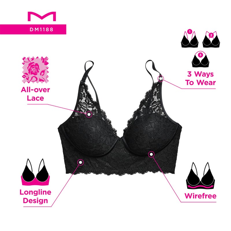 Maidenform Pure Comfort Lace Bralette, Padded Wireless Bra, Convertible Longline Halter Bralette with Soft Foam Cups - Image 5