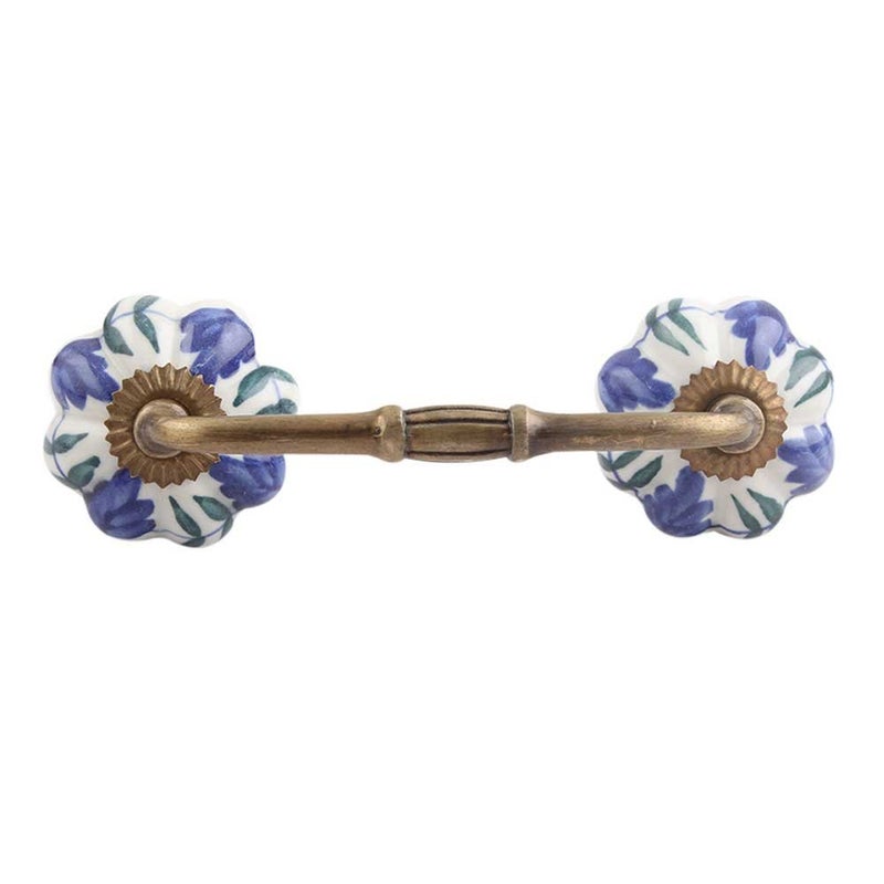 Indian-Shelf IndianShelf 1 Pack Ceramic Door Handles for Cabinets and Drawers Blue Dresser Pulls for Door Antique Hardware 8 Hole to Hole BH100MCK02 