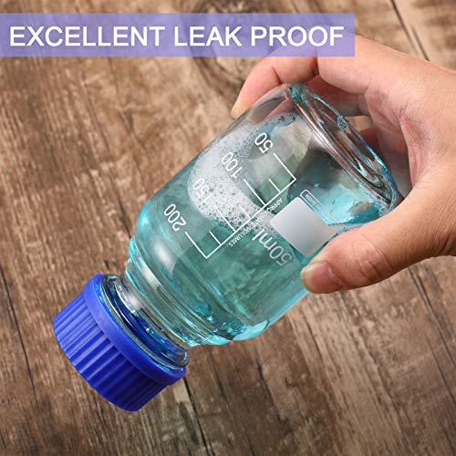 Patelai 4 Pieces Glass Round Media Storage Glass Bottles Borosilicate Media Bottles with GL45 Blue Screw Cap for Lab Water Reagent Liquids(250 ml) - Image 3