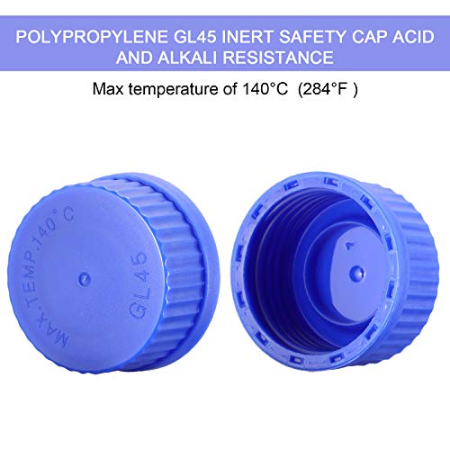 Patelai 4 Pieces Glass Round Media Storage Glass Bottles Borosilicate Media Bottles with GL45 Blue Screw Cap for Lab Water Reagent Liquids(250 ml) - Image 4