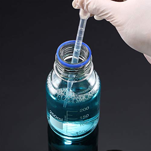 Patelai 4 Pieces Glass Round Media Storage Glass Bottles Borosilicate Media Bottles with GL45 Blue Screw Cap for Lab Water Reagent Liquids(250 ml) - Image 5