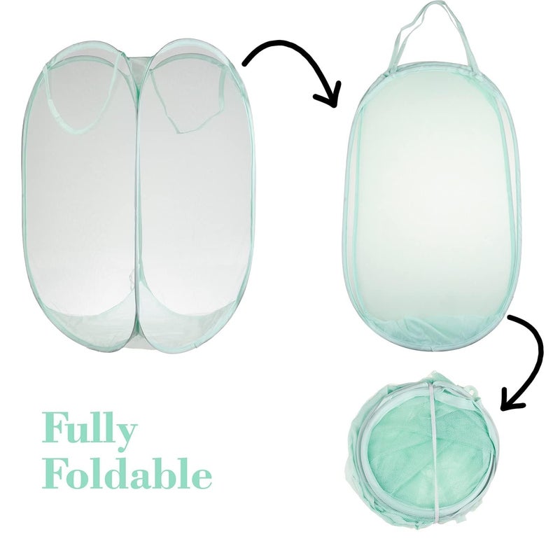 Kuber Industries Laundry Basket For Clothes|Foldable Pop-Up Laundry Bag|Netted Lightweight Toys Organizer|Reinforced Handles "30"LTR|Pack of 2 (Green) - Image 3