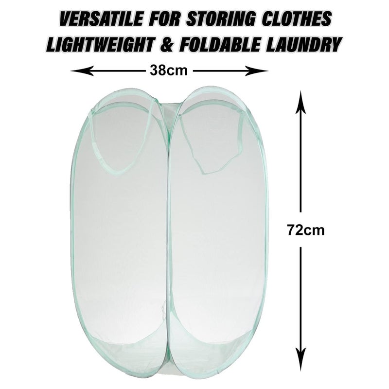 Kuber Industries Laundry Basket For Clothes|Foldable Pop-Up Laundry Bag|Netted Lightweight Toys Organizer|Reinforced Handles "30"LTR|Pack of 2 (Green) - Image 4