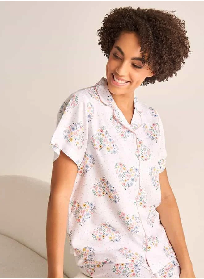 فاف Floral Print Short Sleeve Shirt and Elasticated Pyjama Set