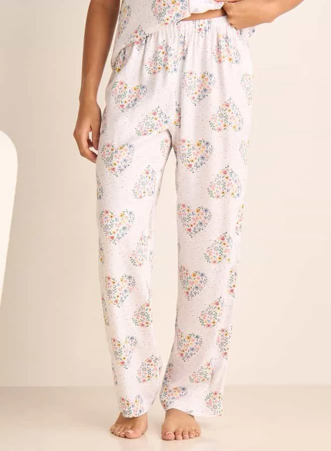 Splash FAV Floral Print Short Sleeve Shirt and Elasticated Pyjama Set