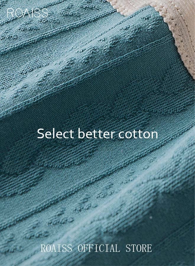 roaiss 4 Pack Set Women's 95% Cotton Briefs Lace Stripe Sweet Textured High Stretch Panties Mid-waist Hygiene Soft Underpants Ladies Girl's Classic Breathable Underwear Multicolor  - Image 4