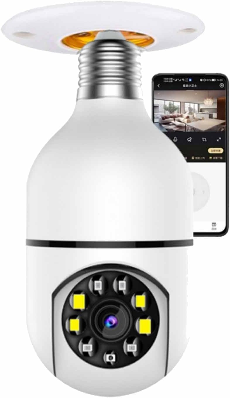 كلاراكو كاميرا أمان على شكل لمبة إضاءة، كاميرا خارجية لاسلكية بدقة 1080 بكسل، 2.4 جيجاهرتز/5 جيجاهرتز، كاميرا على شكل لمبة إضاءة، رؤية بانورامية بزاوية 360 درجة، كشف الحركة والتنبيه، صوت ثنائي الاتجاه، مقبس E27، لمبة إضاءة، مراقبة منزلية - Image 1