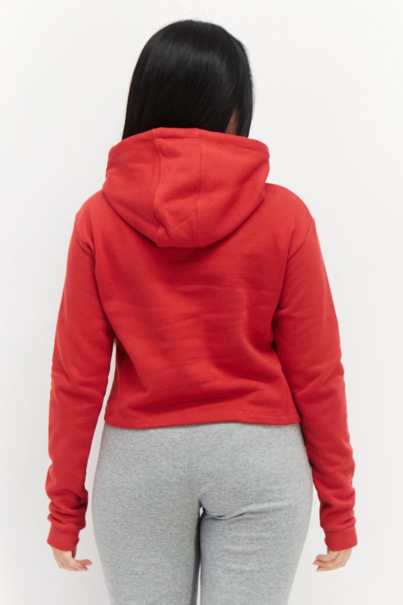 umbro سويت شيرت قصير مزين برسومات مع غطاء رأس للنساء، مجموعة حمراء - Image 3