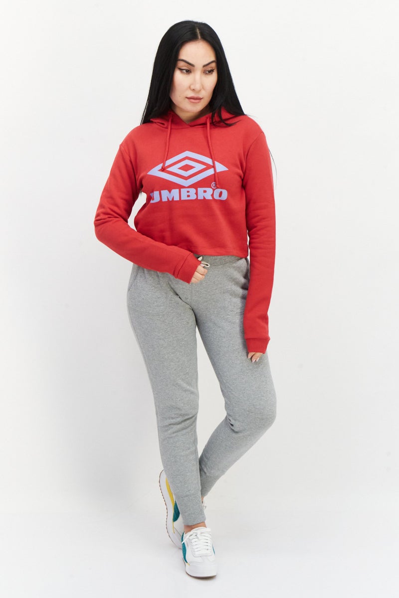 umbro سويت شيرت قصير مزين برسومات مع غطاء رأس للنساء، مجموعة حمراء - Image 2