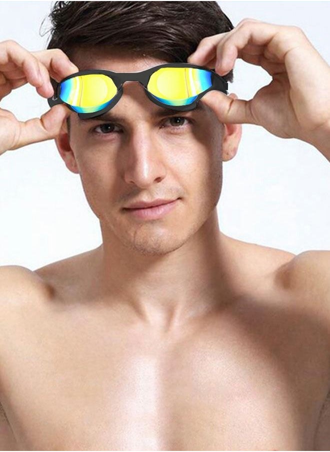 GROIC Swimming Goggles Adult Racing Wide Vision Leak-proof UV Protection Waterproof  Anti-fog for Men  Woman in Races - Gold  - Image 2