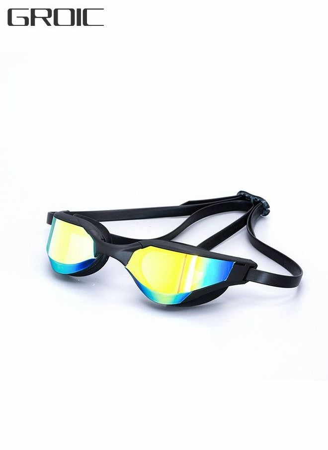 GROIC Swimming Goggles Adult Racing Wide Vision Leak-proof UV Protection Waterproof  Anti-fog for Men  Woman in Races - Gold  - Image 1