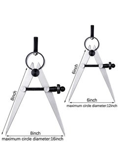 Y&D Professional Metal Compass Set, 6'' 8'' Steel Adjustable Lockable Divider Wing Compass, Drafting Tool for Leather Work, Woodworking, Metalworking, Geometry Drawing(2 Pieces)  - Image 2