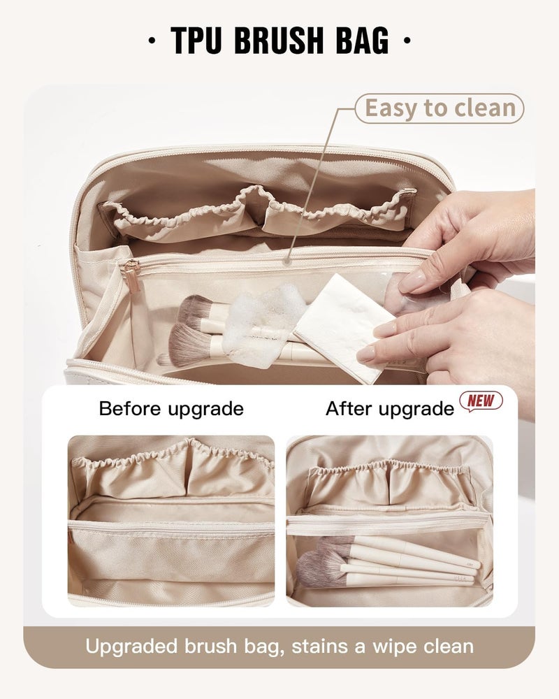 EACHY Travel Makeup Bag, Large Capacity Cosmetic Bags for Women, Waterproof Portable Pouch Open Flat Toiletry Bag, Fc-beige, Medium, Rustic - Image 3