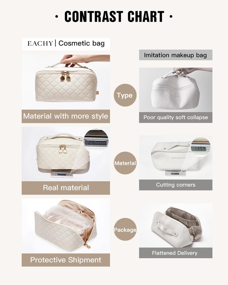 EACHY Travel Makeup Bag, Large Capacity Cosmetic Bags for Women, Waterproof Portable Pouch Open Flat Toiletry Bag, Fc-beige, Medium, Rustic - Image 4