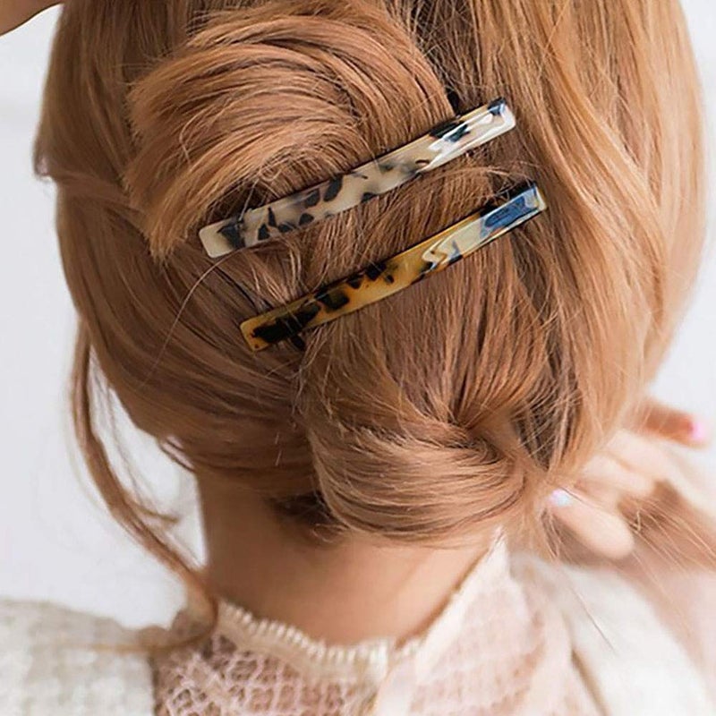 HYFEEL Long French Barrettes for Women Simple Classic Acrylic Resin Hair Clips Tortoise Shell Skinny Large 4 inch No-slip Grip Automatic Clasp Clamp For Thick Hair, 3 Pack - Image 3