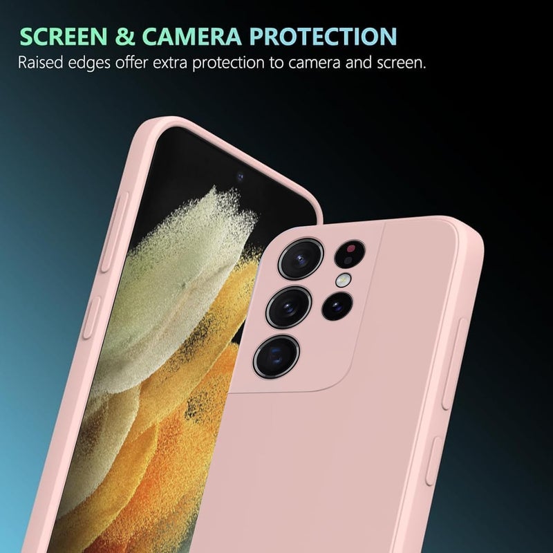 UltiUnison غطاء هاتف سيليكون لـ Samsung Galaxy S21 Ultra، غطاء هاتف ناعم ورقيق من السيليكون مع بطانة من الألياف الدقيقة، غطاء هاتف مقاوم للصدمات لـ Samsung Galaxy S21 Ultra (وردي) - Image 4