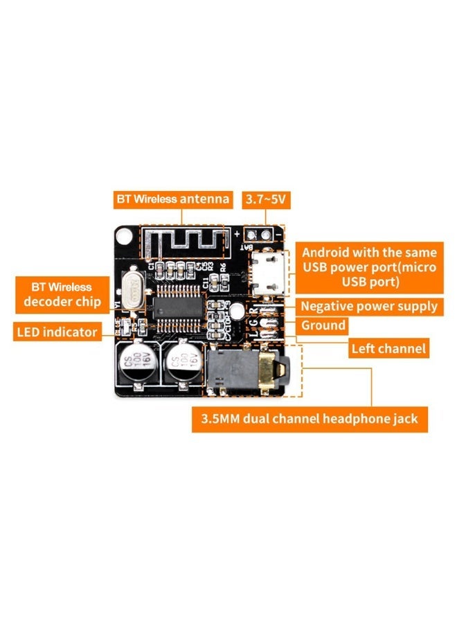 شابية لوحتان لاستقبال الصوت بتقنية البلوتوث 5.0 وفك تشفير MP3 بدون فقدان 3.7-5 فولت AUX Type-C وحدة موسيقى ستيريو لاسلكية لمجموعة DIY - Image 4