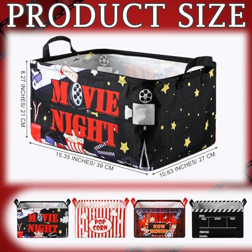 Breling 4 Pcs Movie Night Gift Baskets with Handles Movie Night Supplies Theater Clapboard Popcorn Large Collapsible Storage Bins Boxes for Gifts Snacks Wardrobe Shelves Home Storage 15 x 10 x 8 Inch - Image 3