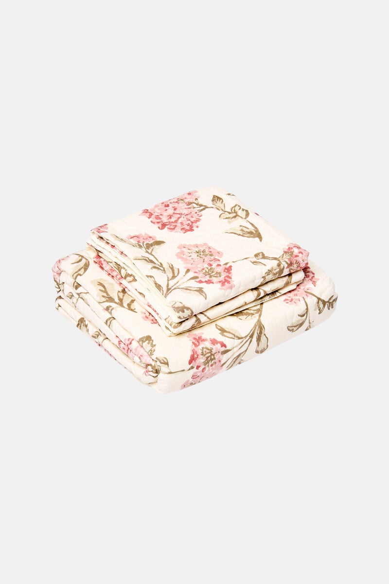 Nanette lepore 3 Pieces Floral Pattern Cotton Feel Bedspread Set, Multicolor  - Image 1