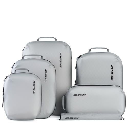 Aerotrunk Ultralight Compression Packing Cubes - Lightweight Travel Organizers for Suitcases and Luggage (6-Pack, Light Grey) - Image 1