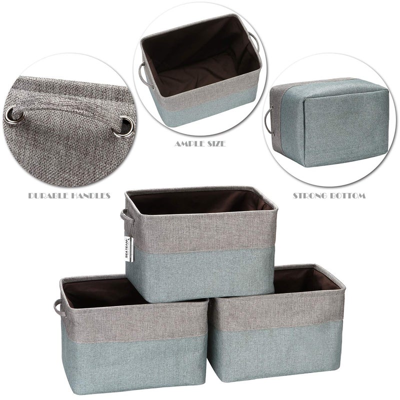 Sea Team 3-Pack Large Storage Basket Set, Trunk Organizer, Clothes Toys Bin, 15 x 10 x 10 Inches, Big Rectangular Canvas Fabric Collapsible Shelf Box with Handles for Kids Room (Grey/Stone Blue) - Image 4