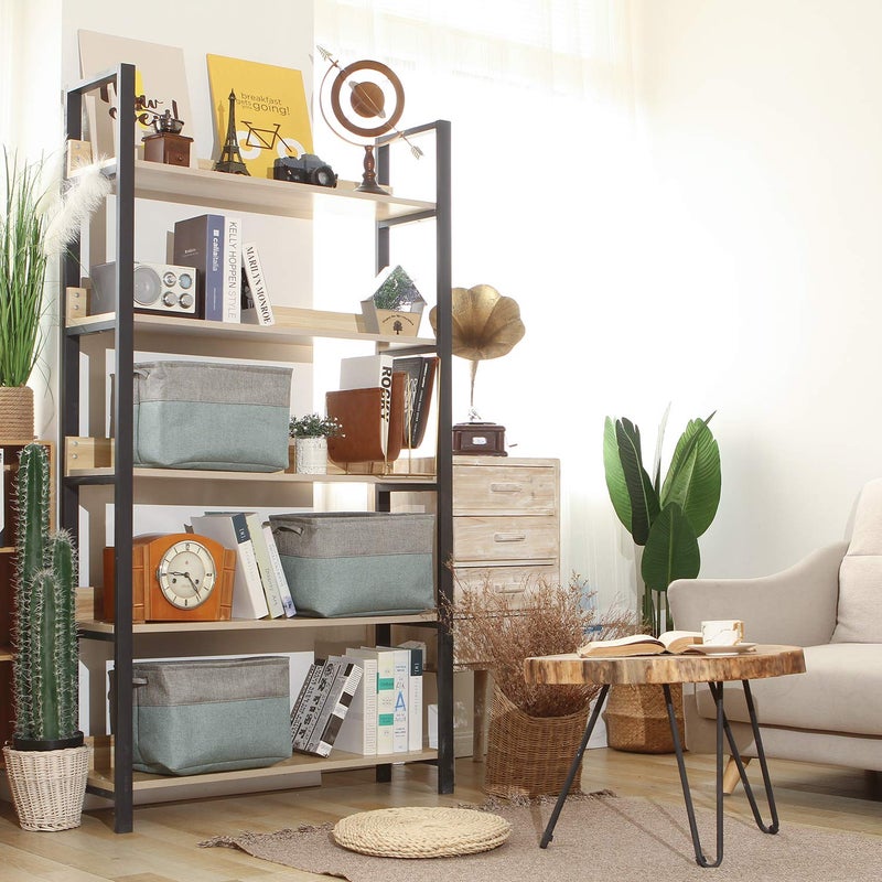 Sea Team 3-Pack Large Storage Basket Set, Trunk Organizer, Clothes Toys Bin, 15 x 10 x 10 Inches, Big Rectangular Canvas Fabric Collapsible Shelf Box with Handles for Kids Room (Grey/Stone Blue) - Image 2