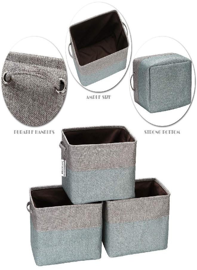 Sea Team Sea Team 3-Pack Large Storage Basket Set, Trunk Organizer, Clothes Toys Bin, 15 x 10 x 10 Inches, Big Rectangular Canvas Fabric Collapsible Shelf Box with Handles for Kids Room (Grey/Stone Blue)  - Image 3