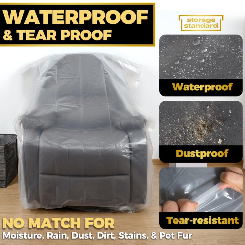 Storage Standard Plastic Furniture Covers for Moving Storage - Heavy-Duty Chair Cover Protectors, Waterproof & Dustproof Clear Moving Bags for Armchair or Recliner - Extra Large Bag Open Size 64 x 42 x 34 Inch - Image 2