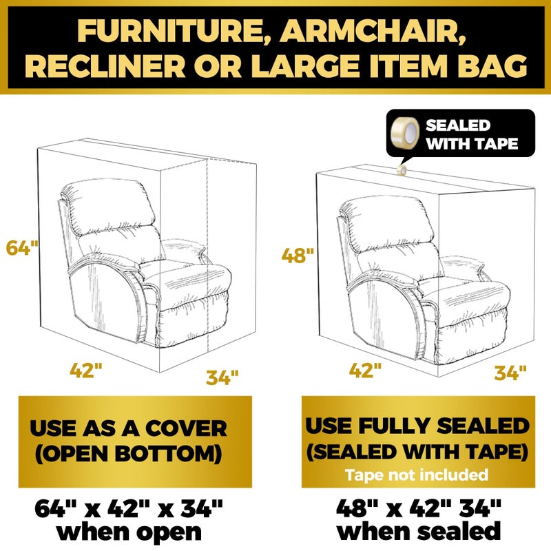 Storage Standard Plastic Furniture Covers for Moving Storage - Heavy-Duty Chair Cover Protectors, Waterproof & Dustproof Clear Moving Bags for Armchair or Recliner - Extra Large Bag Open Size 64 x 42 x 34 Inch - Image 5