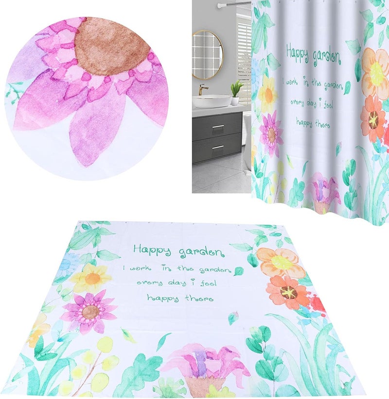 Waterproof Floral Pattern Shower Curtain, Polyester, Summer Decorative Bathroom Curtain - Vibrant Colors, Easy to Install, Fade, Perfect for Home Decor (180 * 200cm) - Image 2