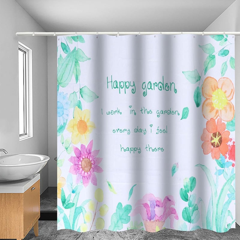 Waterproof Floral Pattern Shower Curtain, Polyester, Summer Decorative Bathroom Curtain - Vibrant Colors, Easy to Install, Fade, Perfect for Home Decor (180 * 200cm) - Image 3