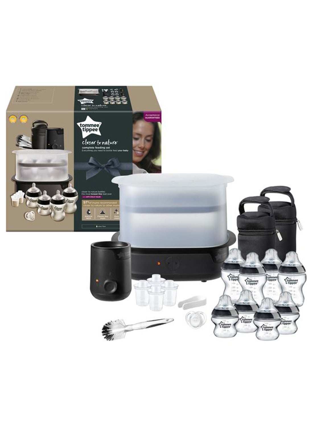 tommee tippee Closer To Nature Essentials Starter Kit With Sterilizer, Feeding Bottles, Cleaning Brush And Warmer Baby Complete Set