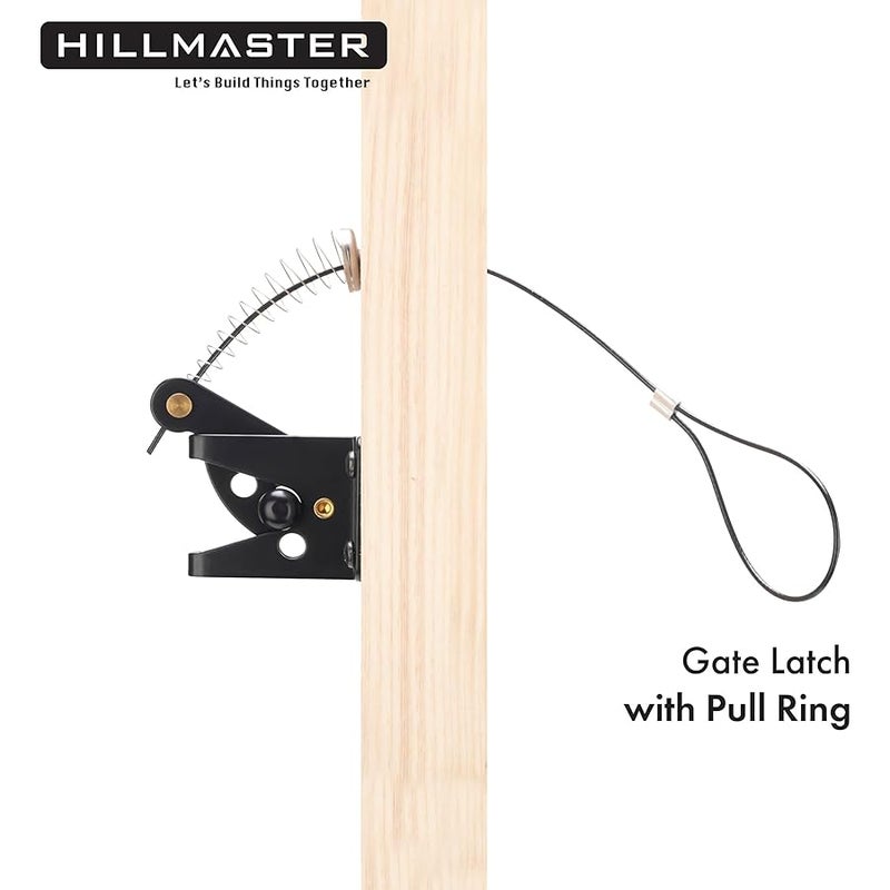 HILLMASTER Self Locking Gate Latch for Wooden Fence Heavy Duty,Gravity Lever Fence Door Latches with Steel Spring Cable Pull String Gate Hardware Gate Lock for Outdoor Secure Pool,Garden,Black Finish - Image 5