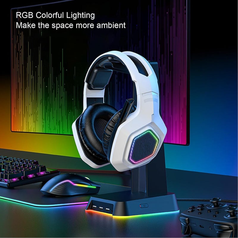 داخل وخارج المباني سماعة رأس للألعاب من LiebeWH PC، عصابة رأس من ABS، سماعة ألعاب مع تقليل الضوضاء النشط واتصال بثلاثة أوضاع (لون أبيض) أحجام عالمية مرنة مظهر يلائم كل مكان ثابت ولا ينقلب عند وضعه - Image 5