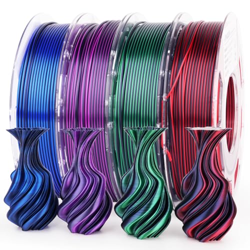 AMOLEN Silk PLA 3D Printer Filament Bundle, Shiny Dual Color PLA Filament 1.75mm Pack, Color Change PLA 3D Printing Filament for Most FDM 3D Printer, Black Series 200g X 4 Spools - Image 1