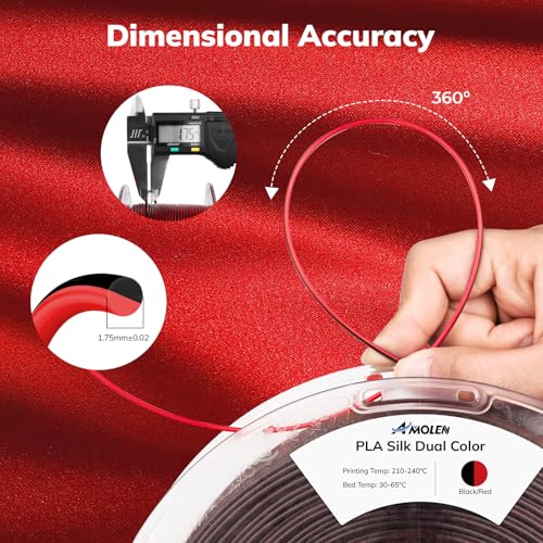 AMOLEN Silk PLA 3D Printer Filament Bundle, Shiny Dual Color PLA Filament 1.75mm Pack, Color Change PLA 3D Printing Filament for Most FDM 3D Printer, Black Series 200g X 4 Spools - Image 5