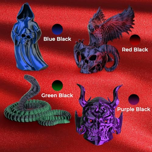 AMOLEN Silk PLA 3D Printer Filament Bundle, Shiny Dual Color PLA Filament 1.75mm Pack, Color Change PLA 3D Printing Filament for Most FDM 3D Printer, Black Series 200g X 4 Spools - Image 2
