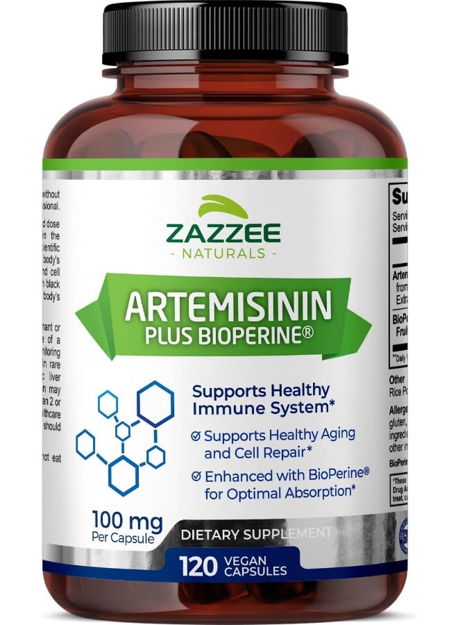 Zazzee Naturals Artemisinin, 100mg Per Capsule, 120 Veggie Capsules, Plus 5mg BioPerine - Image 1