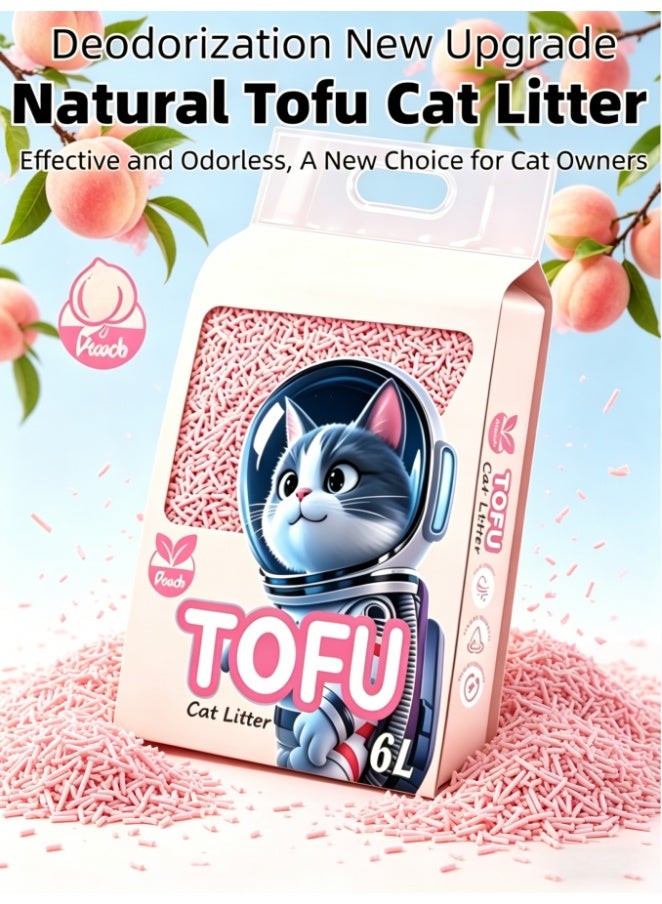 Effective & Odorless Tofu Cat Litter 6L, 99% Dust-Free, Lightweight & Easy to Carry, Flushable Clumps, Natural Soy Ingredients, Ideal for Multi-Cat Households (Peach Flavor)