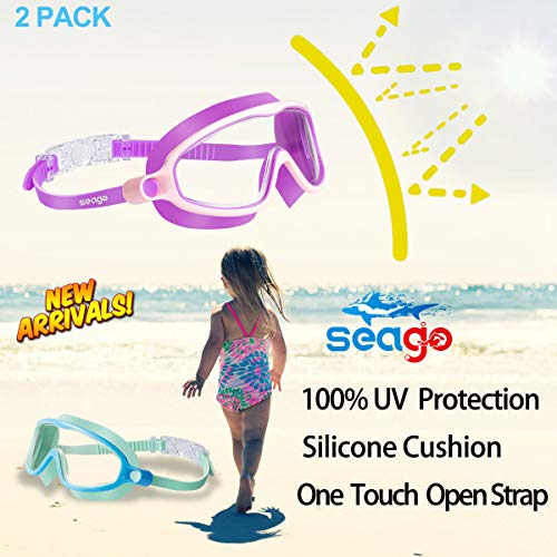 Seago Kids Goggles for Swimming 2 Pack No Leaking Anti-Fog Outer Eye Fit with Wide View UV Protection Crystal Clear Watertight Swim Goggles with nose cover Suitable for Children Youth Boys Girls Age 3 to 14 - Image 5