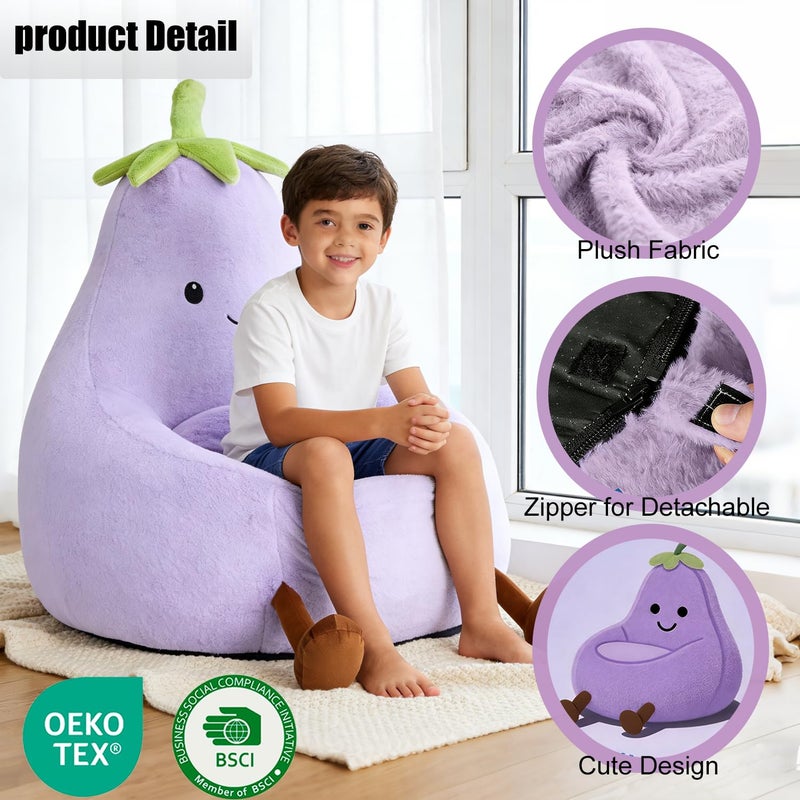 Simple Deluxe كرسي bean bag بذاكرة 2 قدم - أريكة دائرية ناعمة للغاية من فرو الأرنب الصناعي مع مقبض وغلاف قابل للغسل في الغسالة، كرسي مريح للاسترخاء للأطفال والمراهقين، مثالي للقراءة والألعاب في غرفة المعيشة أو غرفة النوم، بنفسجي - Image 3