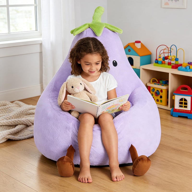 Simple Deluxe كرسي bean bag بذاكرة 2 قدم - أريكة دائرية ناعمة للغاية من فرو الأرنب الصناعي مع مقبض وغلاف قابل للغسل في الغسالة، كرسي مريح للاسترخاء للأطفال والمراهقين، مثالي للقراءة والألعاب في غرفة المعيشة أو غرفة النوم، بنفسجي - Image 2