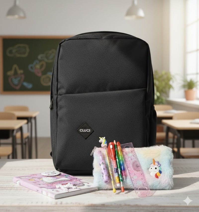 MINDFIT Sleek Black Backpack with Unicorn Pencil Case for Girls - Image 2